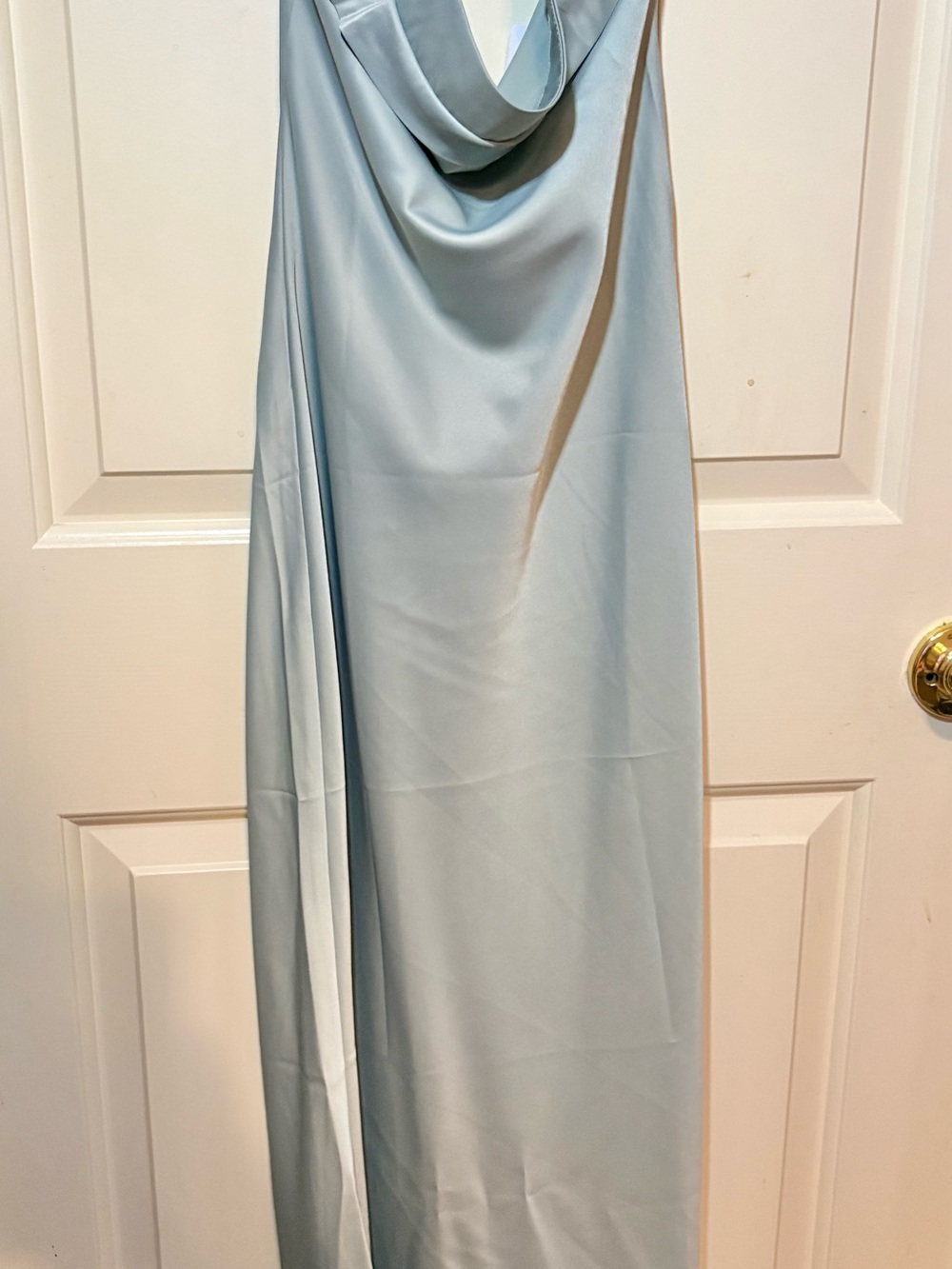 Sage Gree Satin Cowl Neck Backless Dress MEROKEETY Homecoming